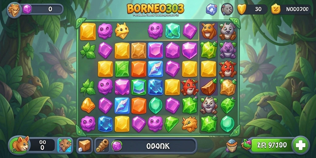Screenshot gameplay BORNEO303 menampilkan aksi seru game Match-3.