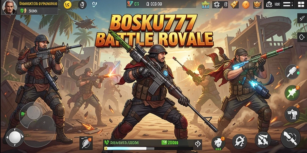 Tampilan gameplay mendebarkan dari BOSKU777 dalam aksi Battle Royale.