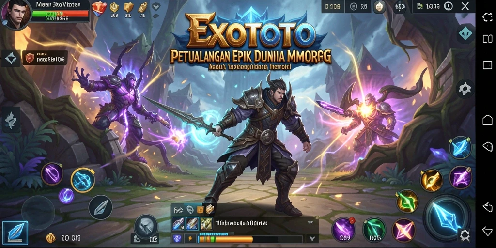 Screenshot utama EXOTOTO menampilkan aksi seru dalam dunia MMORPG.