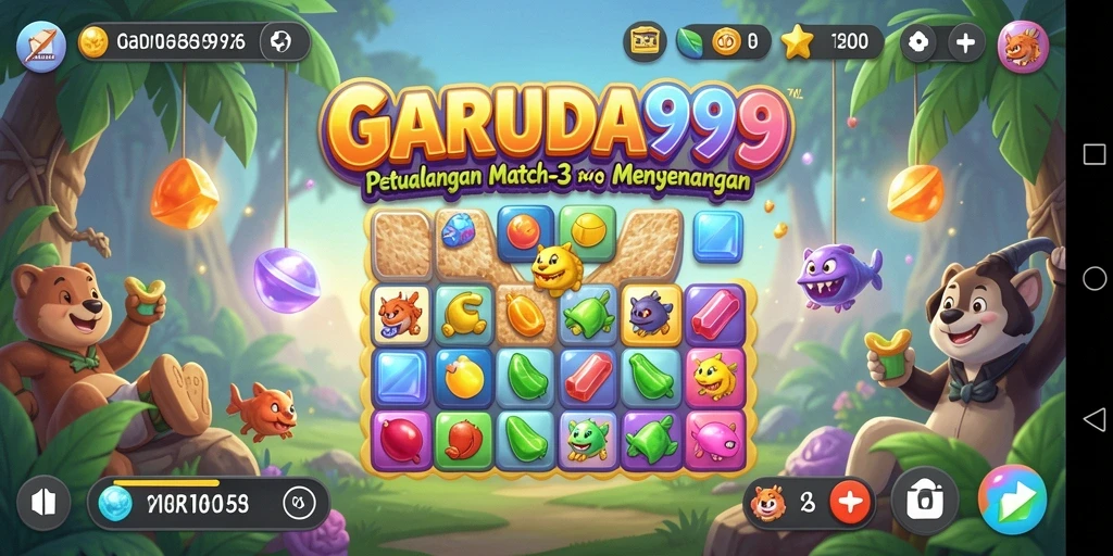 Tampilan menarik gameplay di GARUDA999 dengan objek Match-3 yang berwarna-warni.
