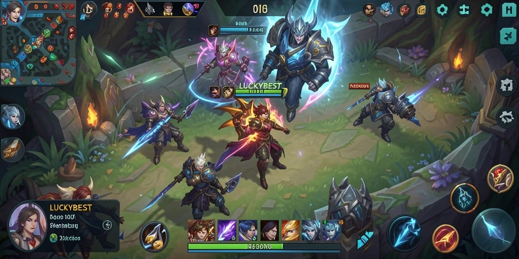 Tangkapan layar dari gameplay seru LUCKYBEST dalam mode pertempuran MOBA.
