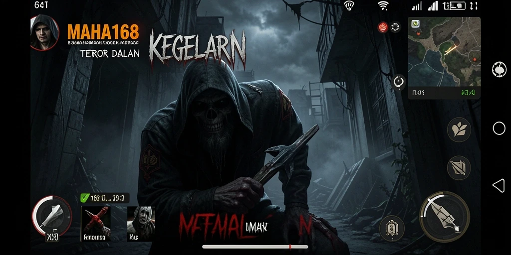 Screenshot menegangkan dari gameplay MAHA168 dengan suasana horror yang kental.